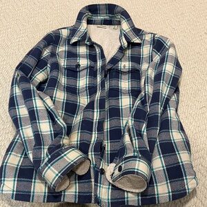 L.L. Bean Blue and Cream Plaid Flannel Jacket